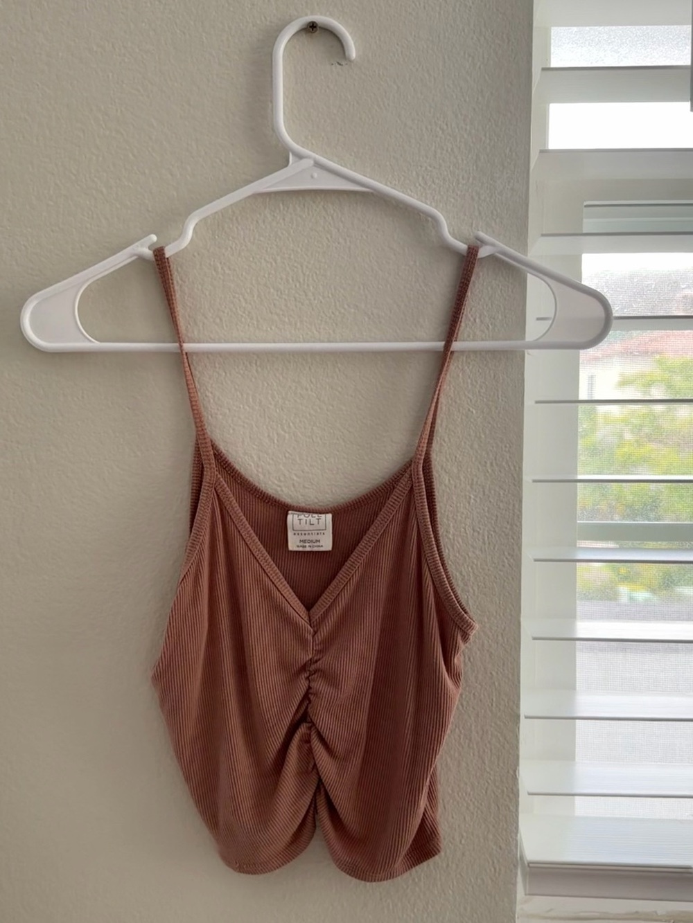 TILT Ribbed Ruched V-Neck Camisole - Mauve
